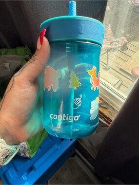 Contigo Teal Kids Straw Cup with Animal Sticker Designs